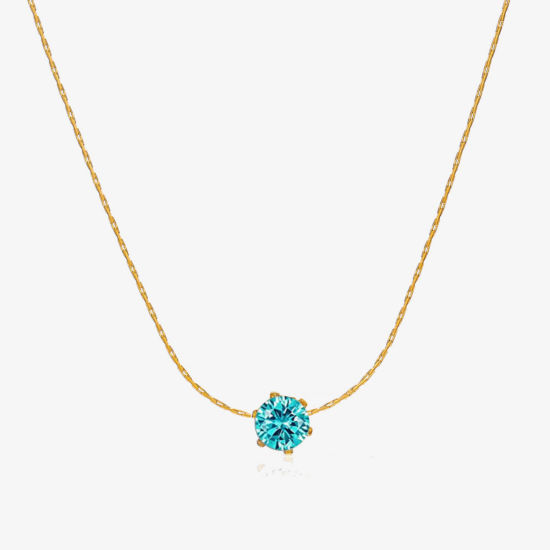 Imagen de 1 Unidad Enchapado al Vacío Ecológico Sencillo & Casual piedra del zodíaco Chapado en Oro de 18K Azul Claro 304 Acero Inoxidable y Diamantes de Imitación Cadena Engastada Ronda Diciembre Collares Para Mujeres 41.5cm longitud
