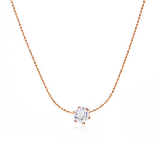 Immagine di 1 Pz Placcatura Sottovuoto Ecologica Semplice & Casual Oro Rosa Trasparente 304 Acciaio Inossidabile & Strass Catena Criminale Tondo Collana Per Donne 41.5cm Lunghezza
