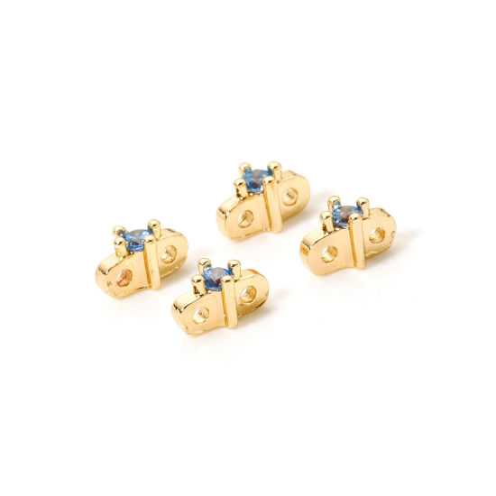 Imagen de 5 Unidades Respetuoso del Medio Ambiente Latón Perlas Espaciadoras para Hacer Pulseras DIY Hallazgos para Hacer Joyas Dos Agujeros 14K Oro Real Chapado Estrella 7mm x 3.5mm, Agujero: Aprox 0.8mm
