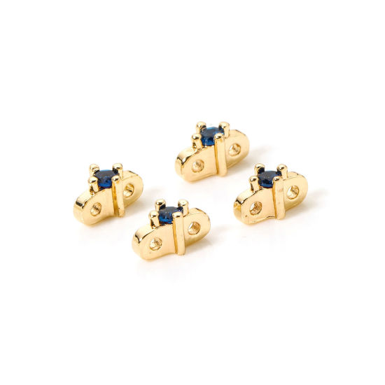 Imagen de 5 Unidades Respetuoso del Medio Ambiente Latón Perlas Espaciadoras para Hacer Pulseras DIY Hallazgos para Hacer Joyas Dos Agujeros 14K Oro Real Chapado Estrella 7mm x 3.5mm, Agujero: Aprox 0.8mm