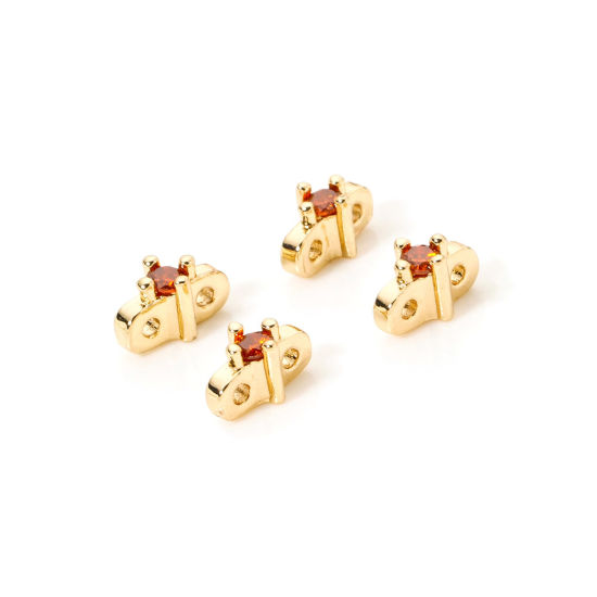 Imagen de 5 Unidades Respetuoso del Medio Ambiente Latón Perlas Espaciadoras para Hacer Pulseras DIY Hallazgos para Hacer Joyas Dos Agujeros 14K Oro Real Chapado Estrella 7mm x 3.5mm, Agujero: Aprox 0.8mm