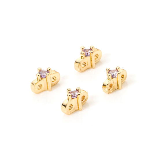 Imagen de 5 Unidades Respetuoso del Medio Ambiente Latón Perlas Espaciadoras para Hacer Pulseras DIY Hallazgos para Hacer Joyas Dos Agujeros 14K Oro Real Chapado Estrella 7mm x 3.5mm, Agujero: Aprox 0.8mm