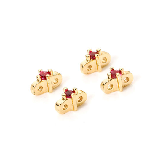 Imagen de 5 Unidades Respetuoso del Medio Ambiente Latón Perlas Espaciadoras para Hacer Pulseras DIY Hallazgos para Hacer Joyas Dos Agujeros 14K Oro Real Chapado Estrella 7mm x 3.5mm, Agujero: Aprox 0.8mm