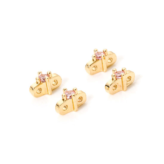 Imagen de 5 Unidades Respetuoso del Medio Ambiente Latón Perlas Espaciadoras para Hacer Pulseras DIY Hallazgos para Hacer Joyas Dos Agujeros 14K Oro Real Chapado Estrella 7mm x 3.5mm, Agujero: Aprox 0.8mm