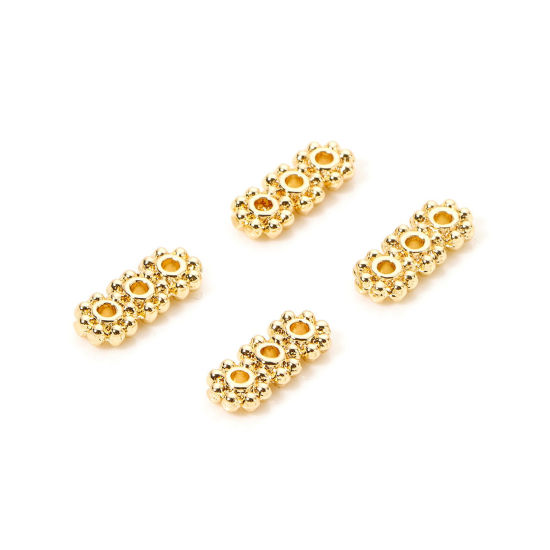 Imagen de 10 Unidades Respetuoso del Medio Ambiente Latón Perlas Espaciadoras para Hacer Pulseras DIY Hallazgos para Hacer Joyas 3 Agujeros 14K Oro Real Chapado Tira Flor 11mm x 4.5mm, Agujero: Aprox 1mm