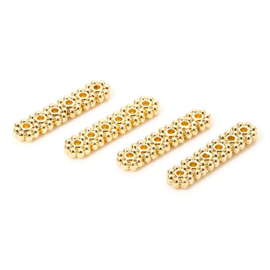 Imagen de 10 Unidades Respetuoso del Medio Ambiente Latón Perlas Espaciadoras para Hacer Pulseras DIY Hallazgos para Hacer Joyas 6 Agujeros 14K Oro Real Chapado Tira Flor 20mm x 5mm, Agujero: Aprox 1mm