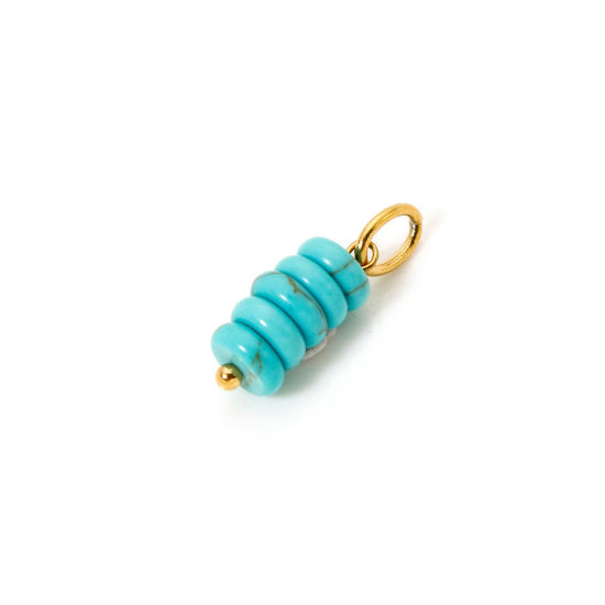 Picture of 2 PCs Eco-friendly PVD Vacuum Plating 304 Stainless Steel 304 Stainless Steel Turquoise Charms 18K Real Gold Plated Green Blue Abacus 21mm x 6mm
