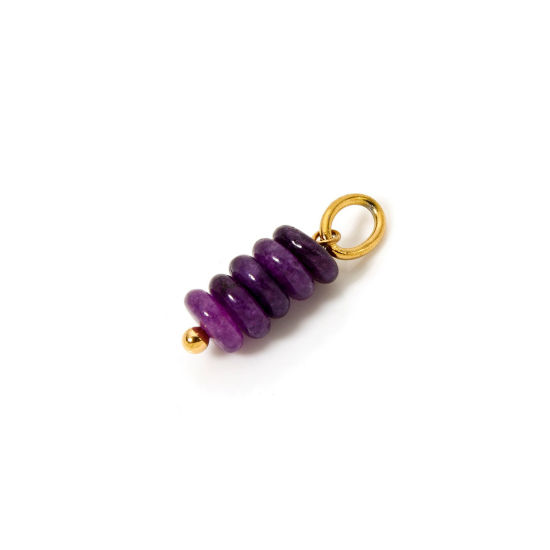 Picture of 2 PCs Eco-friendly PVD Vacuum Plating 304 Stainless Steel Amethyst Charms 18K Real Gold Plated Purple Abacus 21mm x 6mm