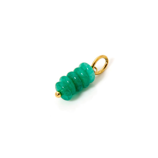 Picture of 2 PCs Eco-friendly PVD Vacuum Plating 304 Stainless Steel Simulated Jasper Charms 18K Real Gold Plated Green Abacus 21mm x 6mm