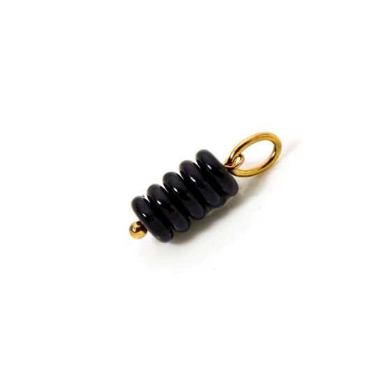 Picture of 2 PCs Eco-friendly PVD Vacuum Plating 304 Stainless Steel Obsidian Charms 18K Real Gold Plated Black Abacus 21mm x 6mm