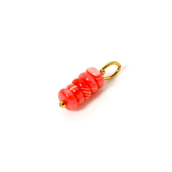 Picture of 2 PCs Eco-friendly PVD Vacuum Plating 304 Stainless Steel Agate Charms 18K Real Gold Plated Red Abacus 21mm x 6mm