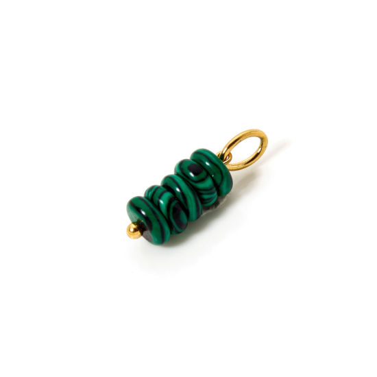 Picture of 2 PCs Eco-friendly PVD Vacuum Plating 304 Stainless Steel Malachite Charms 18K Real Gold Plated Green Abacus 21mm x 6mm
