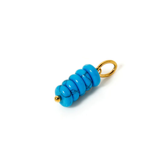 Picture of 2 PCs Eco-friendly PVD Vacuum Plating 304 Stainless Steel Turquoise Charms 18K Real Gold Plated Blue Abacus 21mm x 6mm