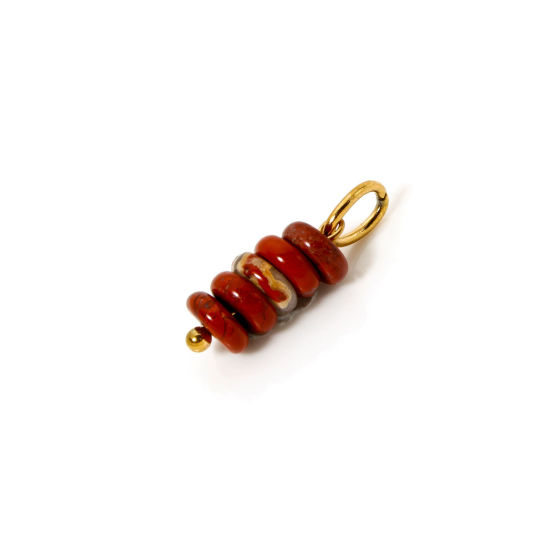 Picture of 2 PCs Eco-friendly PVD Vacuum Plating 304 Stainless Steel 304 Stainless Steel & Gemstone Charms 18K Real Gold Plated Red Brown Abacus 21mm x 6mm