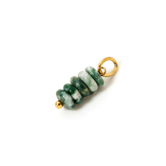 Picture of 2 PCs Eco-friendly PVD Vacuum Plating 304 Stainless Steel 304 Stainless Steel & Gemstone Charms 18K Real Gold Plated Green Abacus 21mm x 6mm