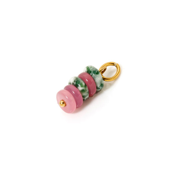 Picture of 2 PCs Eco-friendly PVD Vacuum Plating 304 Stainless Steel 304 Stainless Steel & Gemstone Charms 18K Real Gold Plated Multicolor Abacus 21mm x 6mm