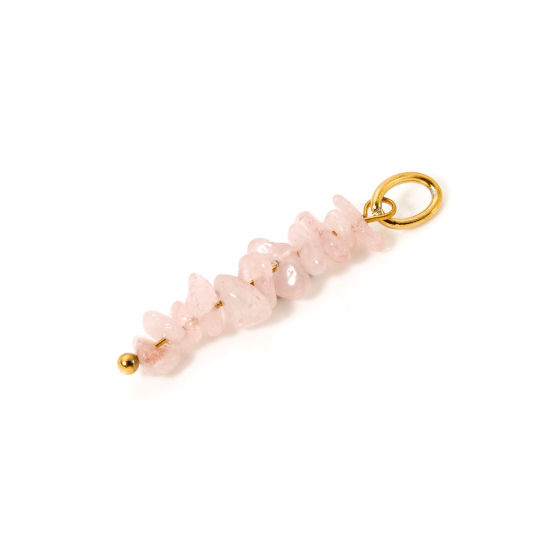 Immagine di 2 Pz Placcatura Sottovuoto PVD Ecologica Quarzo Rosa Ciondoli Pendenti Irregolare 18K Vero Oro Placcato Rosa Chiaro 3.1cm x 0.8cm