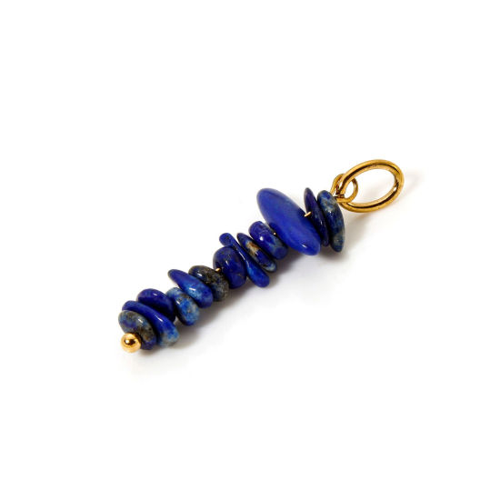 Immagine di 2 Pz Placcatura Sottovuoto PVD Ecologica Pietra Blu Ciondoli Pendenti Irregolare 18K Vero Oro Placcato Blu Scuro 3.1cm x 0.8cm