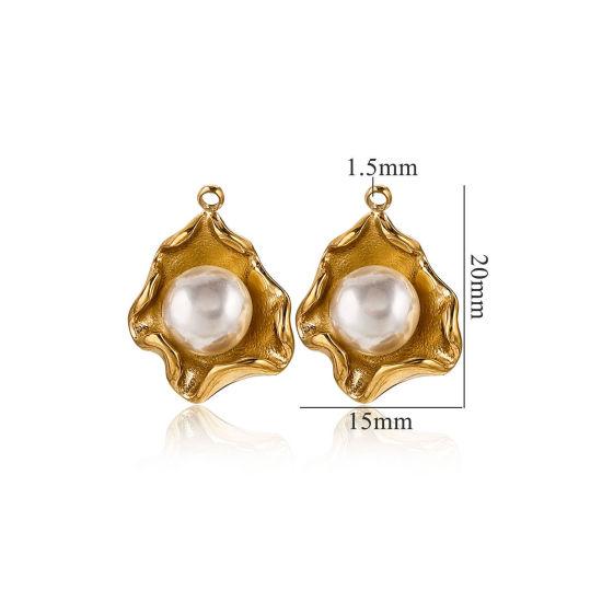 Изображение 1 ШТ Экологичное вакуумное PVD-покрытие 304 Нержавеющая Сталь Подвески Листья лотосов 18K позолоченный Ракушка имитация жемчуга 20мм x 15мм