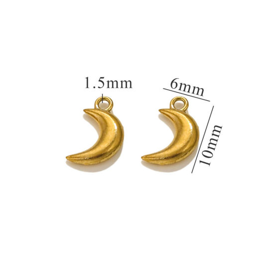 Picture of 5 PCs Eco-friendly PVD Vacuum Plating 304 Stainless Steel Mini Charms 18K Gold Plated Half Moon 3D 11mm x