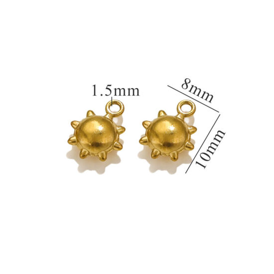 Picture of 5 PCs Eco-friendly PVD Vacuum Plating 304 Stainless Steel Mini Charms 18K Gold Plated Sun 3D 10mm x 8mm