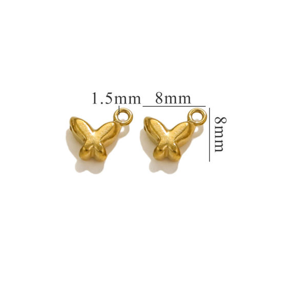 Picture of 5 PCs Eco-friendly PVD Vacuum Plating 304 Stainless Steel Mini Charms 18K Gold Plated Butterfly Animal 3D 8mm x 8mm