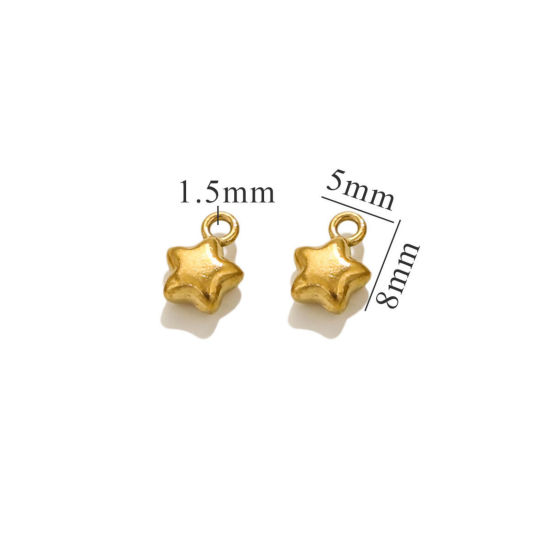 Picture of 5 PCs Eco-friendly PVD Vacuum Plating 304 Stainless Steel Mini Charms 18K Gold Plated Pentagram Star 3D 7.5mm x 5.5mm