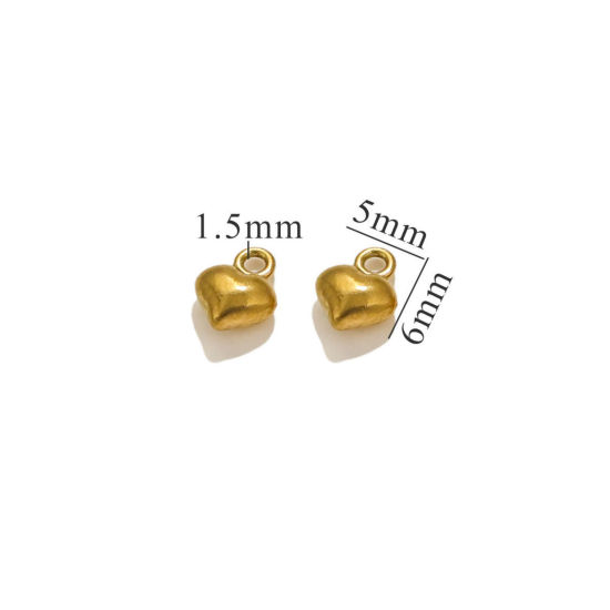 Picture of 5 PCs Eco-friendly PVD Vacuum Plating 304 Stainless Steel Mini Charms 18K Gold Plated Heart 3D 7mm x 5.5mm