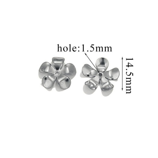 Bild von 50 Stück 304 Edelstahl Perlkappen Blumen Silberfarbe (Für 8mm Perlen) 15mm x 14.5mm