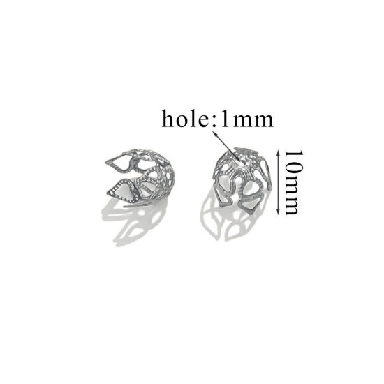 Bild von 50 Stück 304 Edelstahl Perlkappen Blumen Silberfarbe (Für 8mm Perlen) 9mm x 9mm