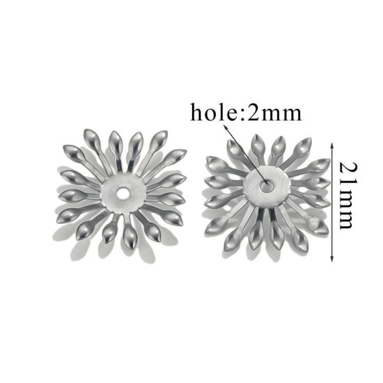 Bild von 50 Stück 304 Edelstahl Perlkappen Blumen Silberfarbe (Für 14mm Perlen) 21mm x 21mm