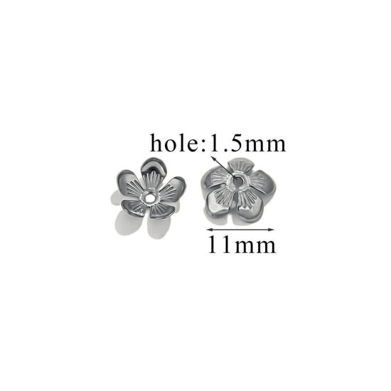 Bild von 50 Stück 304 Edelstahl Perlkappen Blumen Silberfarbe (Für 12mm Perlen) 11.5mm x 11mm