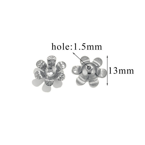 Bild von 50 Stück 304 Edelstahl Perlkappen Blumen Silberfarbe (Für 10mm Perlen) 14.5mm x 13mm