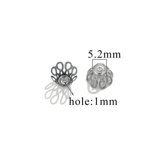 Bild von 50 Stück 304 Edelstahl Perlkappen Blumen Silberfarbe (Für 10mm Perlen) 10mm x 10mm