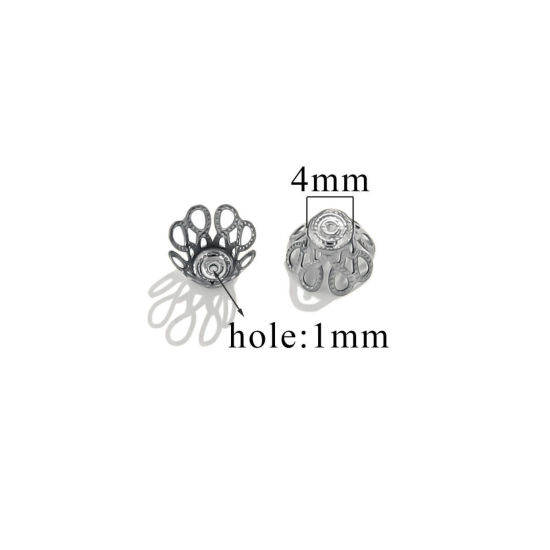 Bild von 50 Stück 304 Edelstahl Perlkappen Blumen Silberfarbe (Für 8mm Perlen) 7mm x 7mm