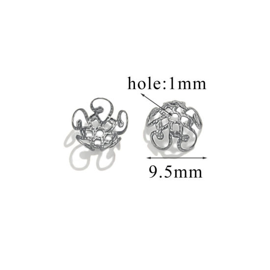 Bild von 50 Stück 304 Edelstahl Perlkappen Blumen Silberfarbe (Für 10mm Perlen) 10mm x 10mm