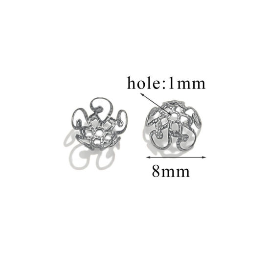 Bild von 50 Stück 304 Edelstahl Perlkappen Blumen Silberfarbe (Für 8mm Perlen) 8mm x 8mm