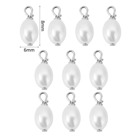 Bild von 10 PCs Brass & Acrylic Charms Platinum Plated White Barrel Imitation Pearl 8mm x 6mm