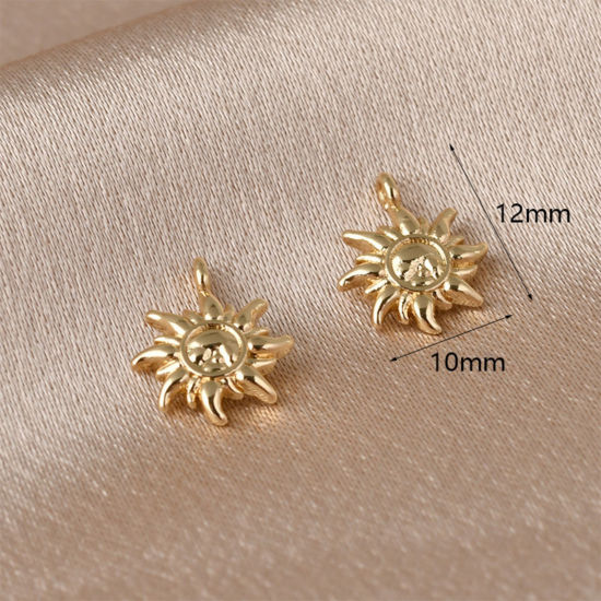 Изображение 2 PCs Brass Galaxy Charms 14K Gold Plated Sun 12mm x 10mm