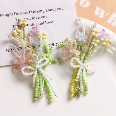 1 Piece Iron Based Alloy & Glass Crochet Knitted Weaving Pendants Multicolor Flower 8.4cm x 4.9cm