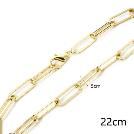 Picture of 1 Piece Eco-friendly Brass Paperclip Link Chain Bracelets 18K Real Gold Plated 22cm(8 5/8") long