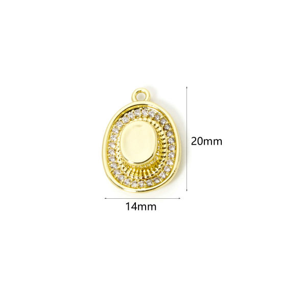 Picture of 1 Piece Brass West Cowboy Charms 18K Gold Plated Hat 3D Clear Cubic Zirconia 20mm x 14mm