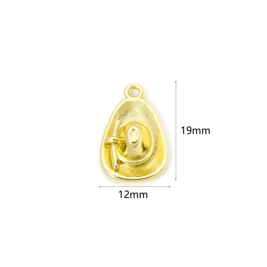 Picture of 2 PCs Brass West Cowboy Charms 18K Gold Plated Hat 3D 19mm x 12mm