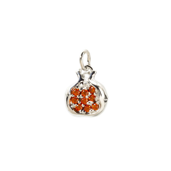 Image de 2 PCs Brass Charms Platinum Plated Pomegranate Fruit 3D Orange Cubic Zirconia 15.5mm x 10mm