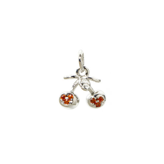 Image de 2 PCs Brass Charms Platinum Plated Cherry Fruit 3D Orange Cubic Zirconia 13mm x 10mm