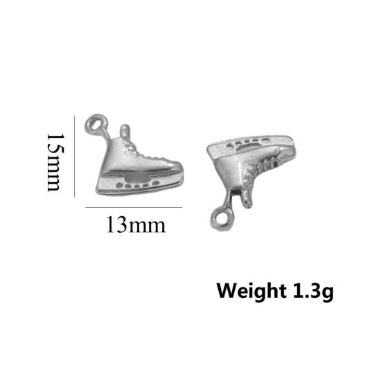 Picture of 1 Piece Eco-friendly 304 Stainless Steel 3D Charms Silver Tone Roller Skates 13mm x 15mm