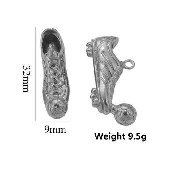 Picture of 1 Piece Eco-friendly 304 Stainless Steel 3D Charms Silver Tone Shoes 9mm x 23mm