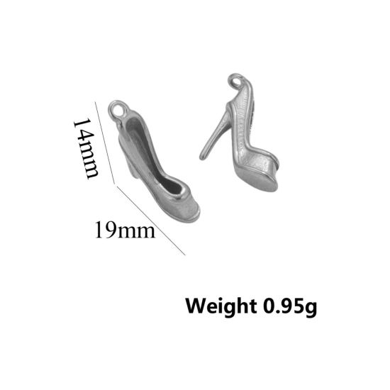 Picture of 1 Piece Eco-friendly 304 Stainless Steel 3D Charms Silver Tone High-heeled Shoes 19mm x 14mm