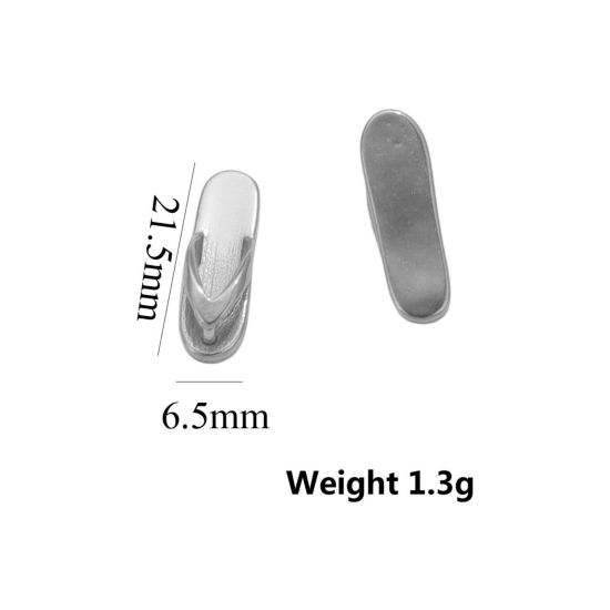 Picture of 1 Piece Eco-friendly 304 Stainless Steel 3D Charms Silver Tone Flip Flops Slipper 6.5mm x 21.5mm