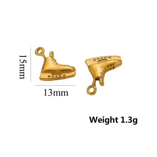 Picture of 1 Piece Eco-friendly PVD Vacuum Plating 304 Stainless Steel 3D Charms 18K Gold Plated Roller Skates 13mm x 15mm